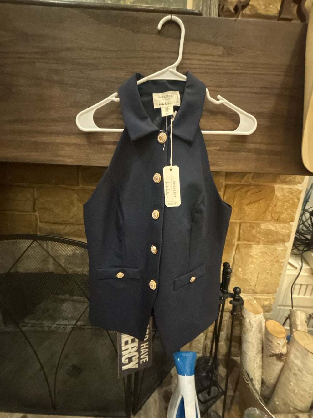 Nicole Miller Artelier Navy Blue Halter Button-Front Vest